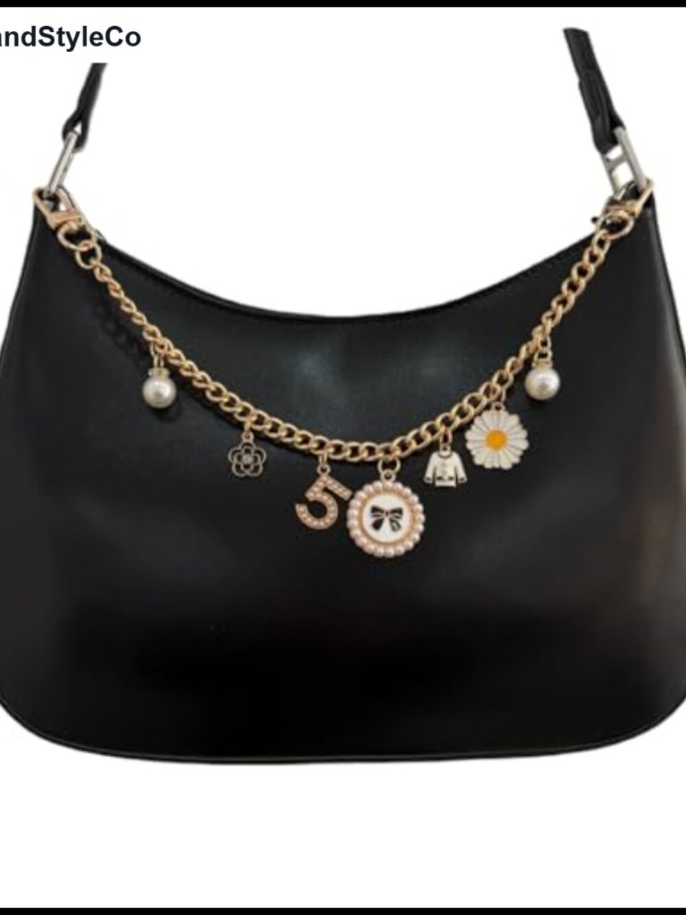 Gold Chain Pearl & Daisy Keychain Purse Charm for Handbag Tote Bag